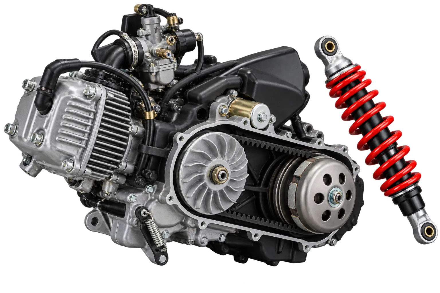 Scooter engine and CVT transmission assembly